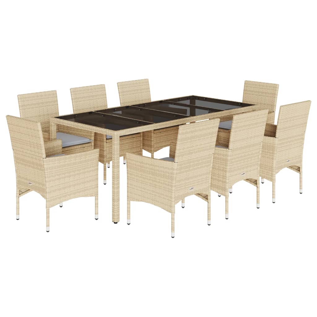Conjunto De Comedor De Jardín Y Cojines 9 Piezas Ratán Cristal Beige