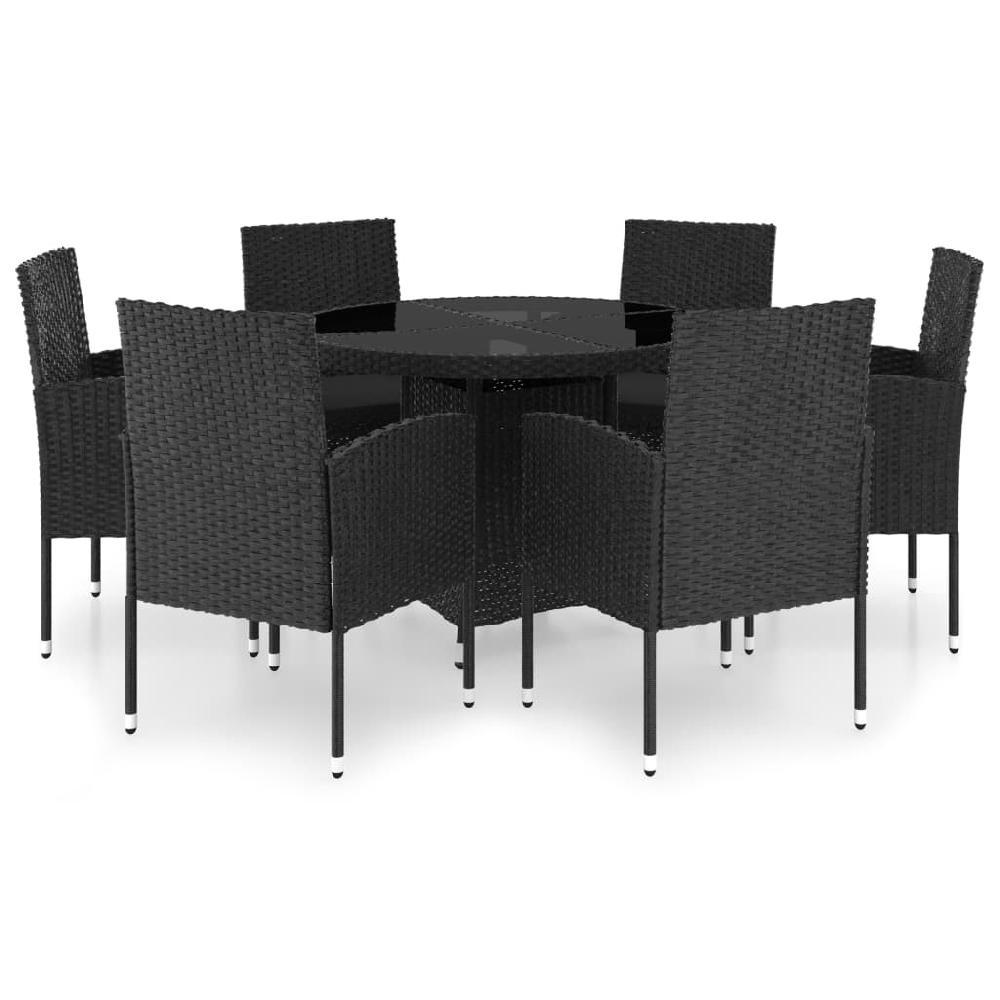 Conjunto De Comedor Para Jardín De 7 Piezas De Ratán Sintético Negro VidaXL