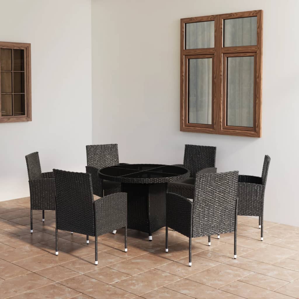 Conjunto de comedor para jardín de 7 piezas de ratán sintético negro vidaXL