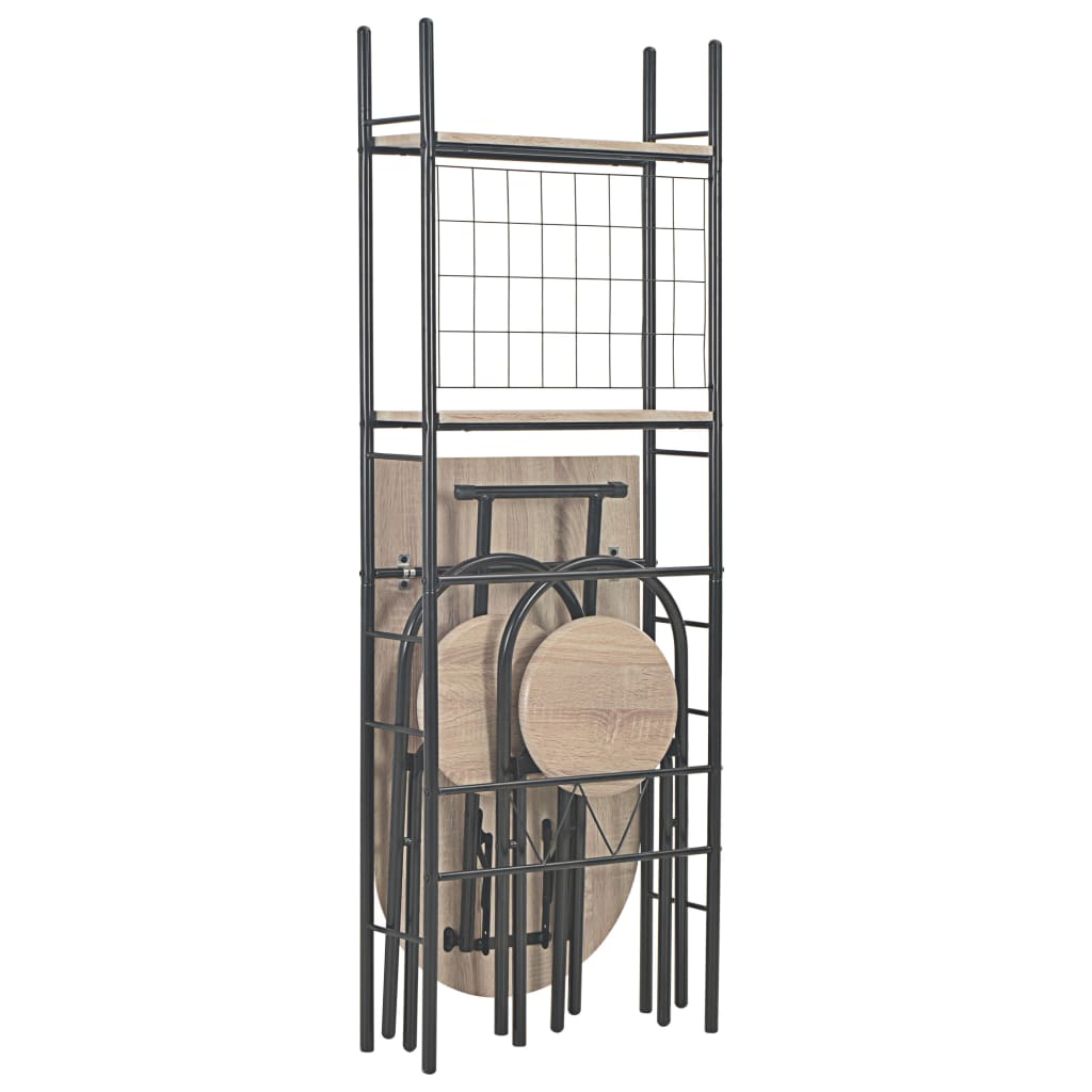 Conjunto de comedor plegable con estante 3 uds | Juego de muebles de jardín MDF y acero CFW310778