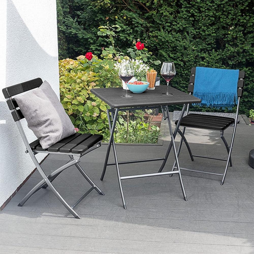 Conjunto De Comedor Plegable De Acero Imitación Madera Para Jardín "Metalwood"