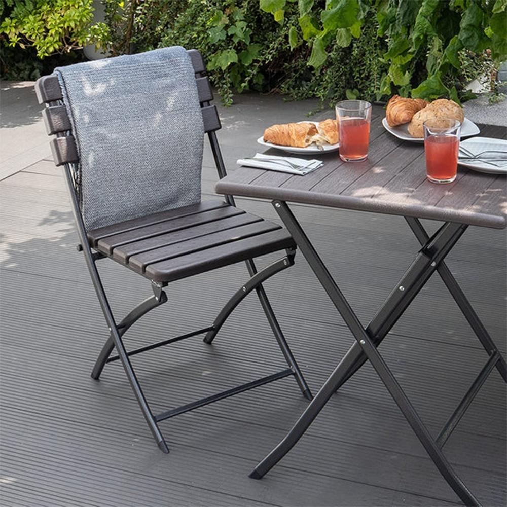 Conjunto De Comedor Plegable De Acero Imitación Madera Para Jardín "Metalwood"