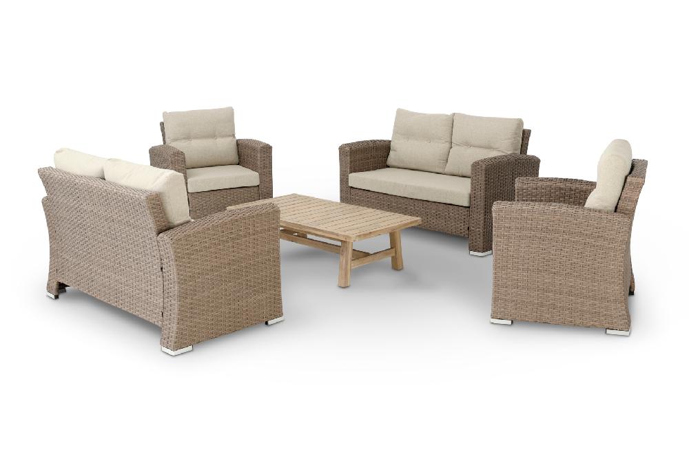 Conjunto de jardín 2 sofás de 2 plazas + 2 butacas + 1 mesa baja madera Siena - Bolonia&Siena