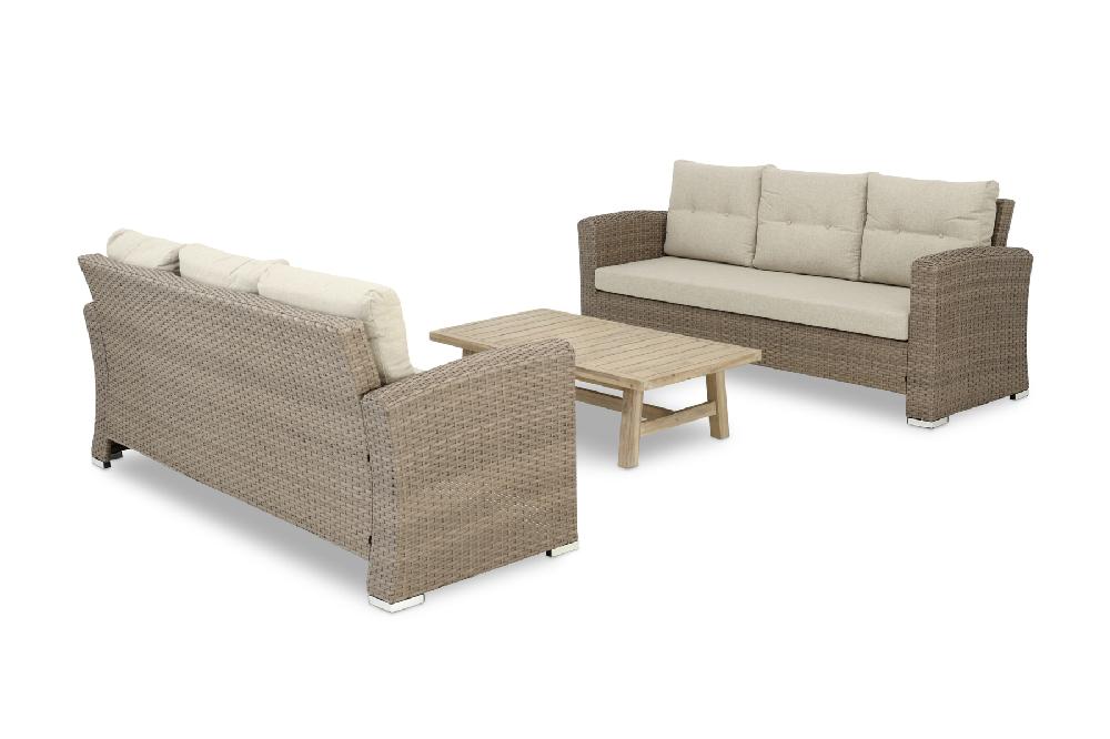 Conjunto de jardín 2 sofás de 3 plazas + 1 mesa baja madera Siena - Bolonia&Siena