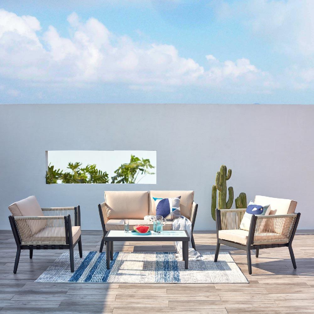 Conjunto De Jardín 4 Plazas De Aluminio Y Cuerda Crudo/negro ANAHMA