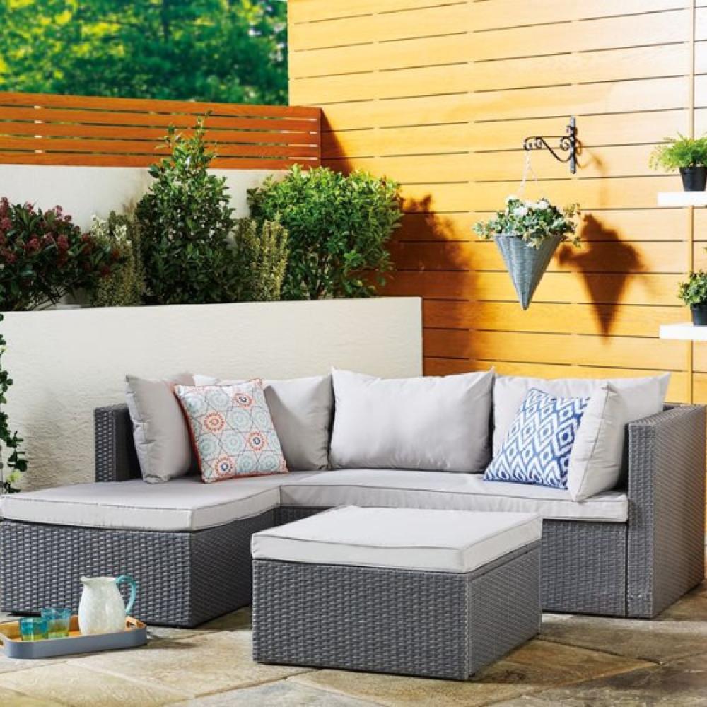 Conjunto De Jardín 4 Plazas De Resina Trenzada Gris/gris Claro LECCI
