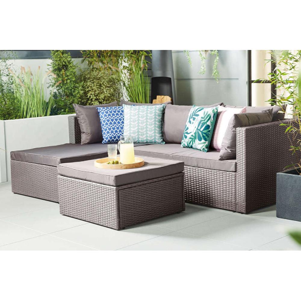 Conjunto de jardín 4 plazas de resina trenzada gris/gris oscuro LECCI