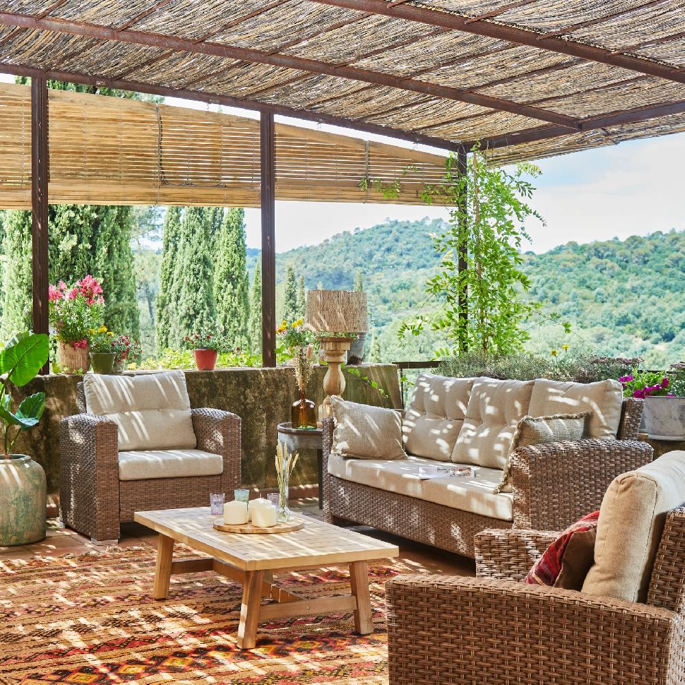 Conjunto De Jardín 4 Sillones Ratán Sintético Y Aluminio + 1 Mesa Baja Madera Siena - Bolonia&Siena