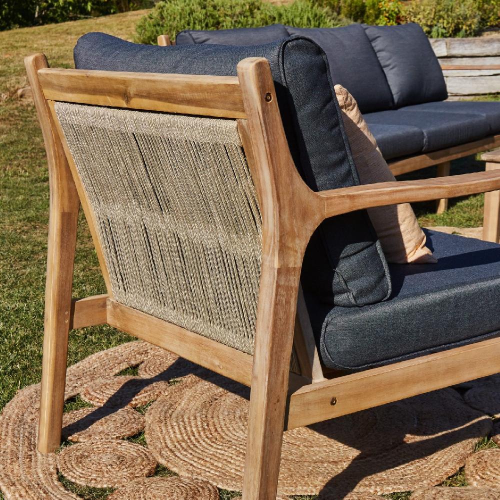 Conjunto De Jardín 5 Plazas Madera Clara Y Cuerda - Borgoña