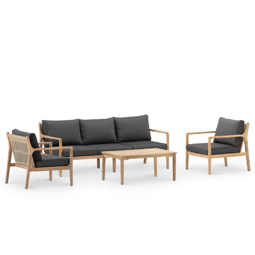 Conjunto de jardín 5 plazas madera clara y cuerda - Borgoña