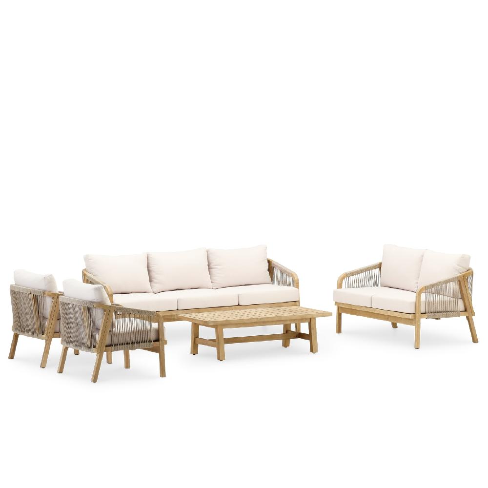 Conjunto de jardín 7 plazas acacia y cuerda color claro - Siena