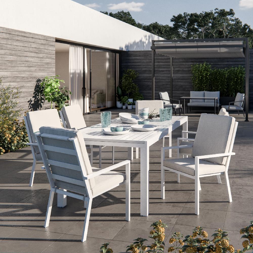 Conjunto De Jardín Athena/Las Vegas Extensible De Aluminio Blanco 6 Personas