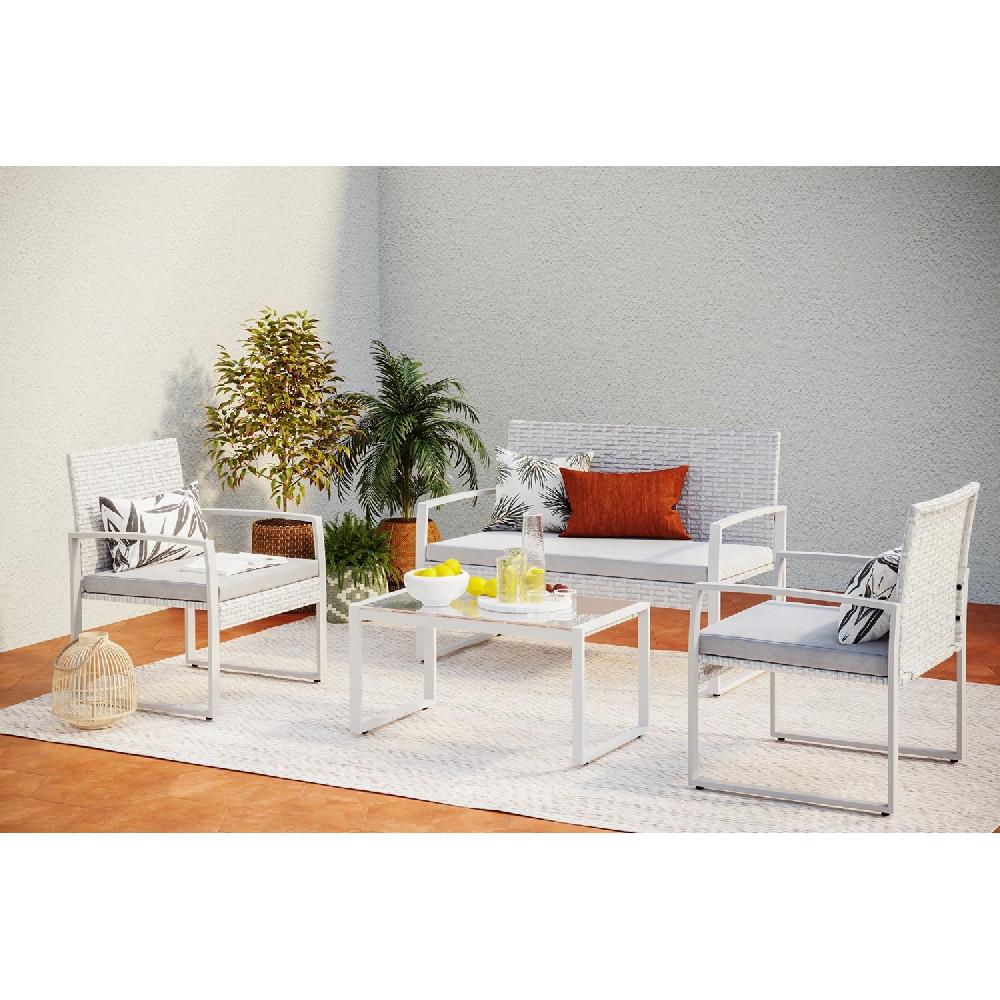 Conjunto De Jardín Bajo 4 Plazas De Resina Trenzada ESNA