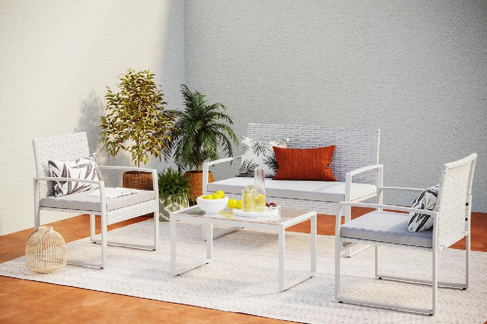 Conjunto de jardín bajo 4 plazas de resina trenzada ESNA