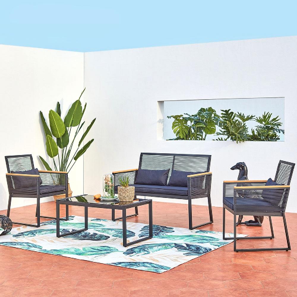 Conjunto De Jardín Bajo 5 Plazas Negro Y Madera MIHATA