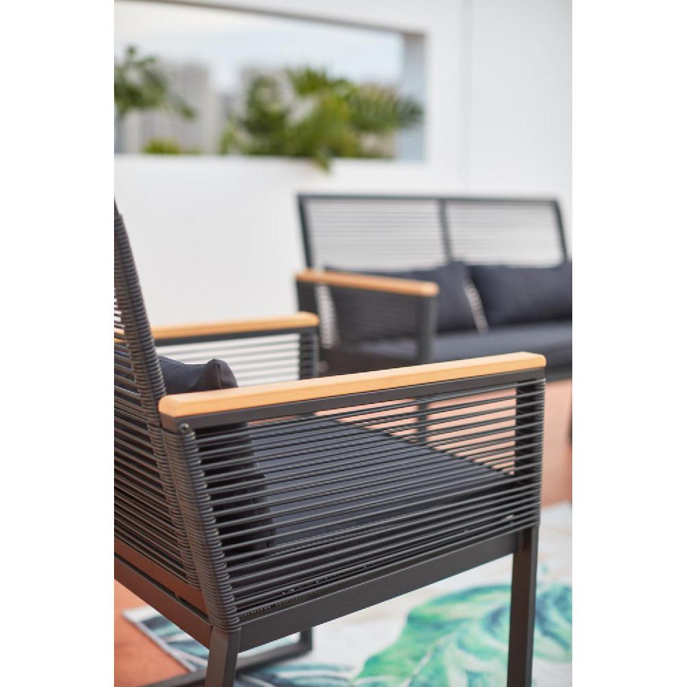 Conjunto De Jardín Bajo 5 Plazas Negro Y Madera MIHATA