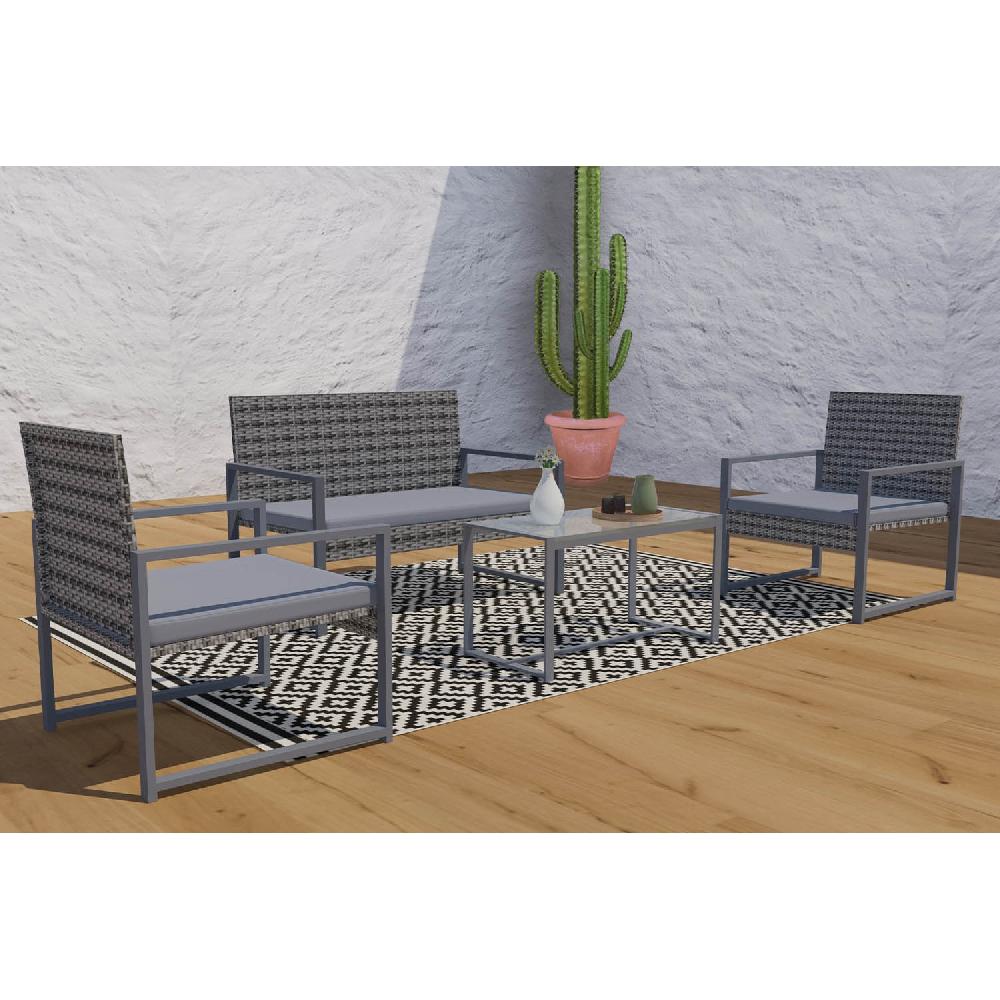 Conjunto De Jardín Bajos 4 Plazas De Resina Trenzada Gris Oscuro ESNA