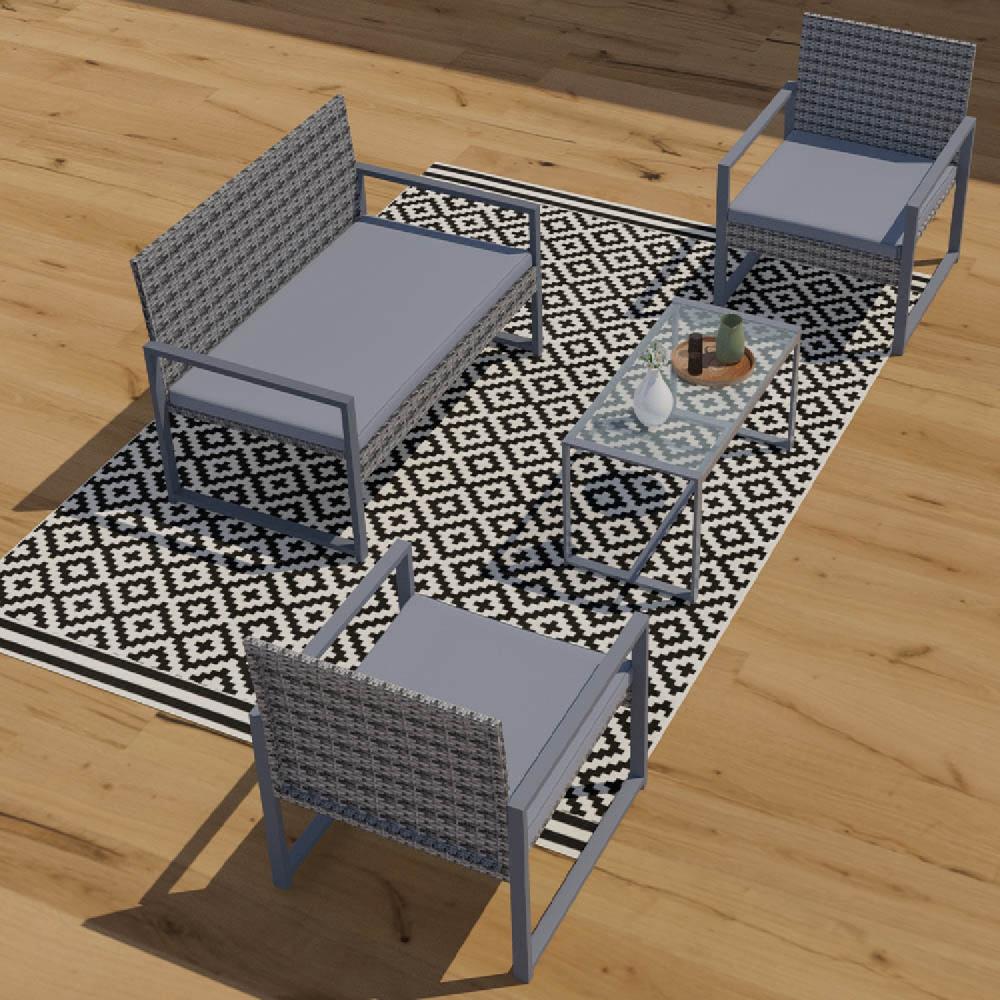 Conjunto De Jardín Bajos 4 Plazas De Resina Trenzada Gris Oscuro ESNA