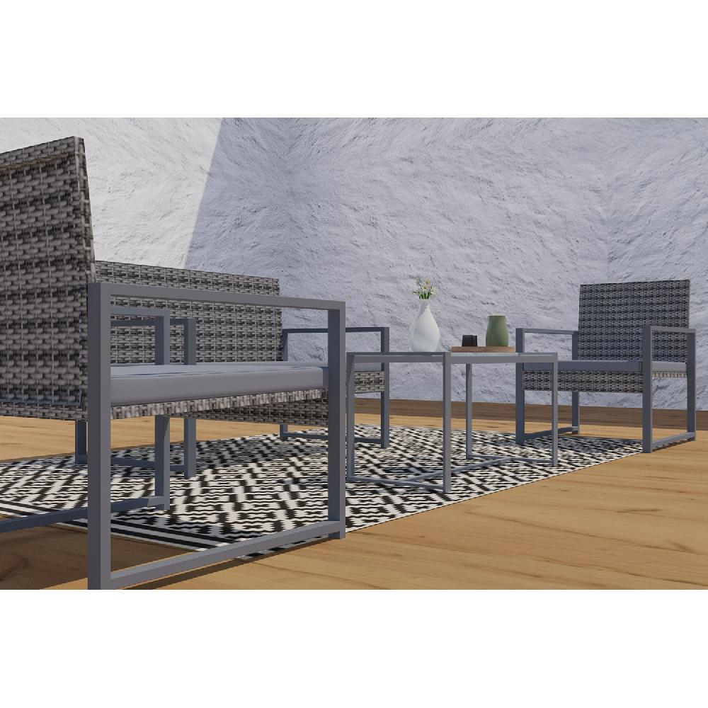 Conjunto De Jardín Bajos 4 Plazas De Resina Trenzada Gris Oscuro ESNA