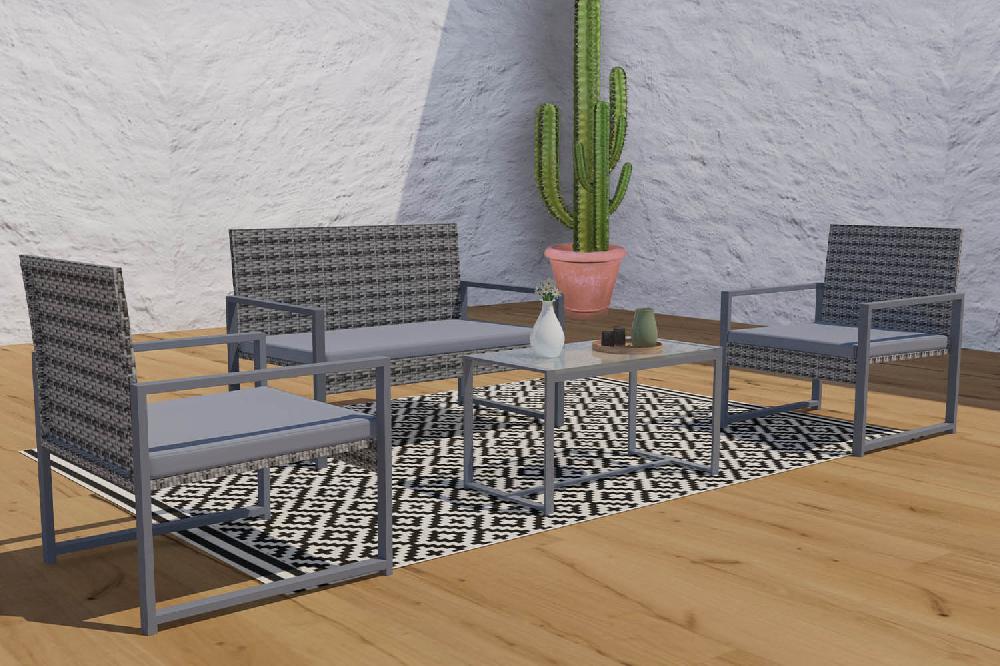 Conjunto De Jardín Bajos 4 Plazas De Resina Trenzada Gris Oscuro ESNA