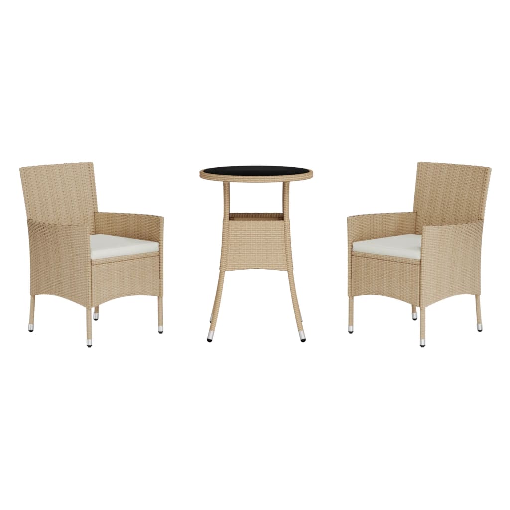 Conjunto De Jardín Bistro 3 Piezas Cojines De Polirratán Beige