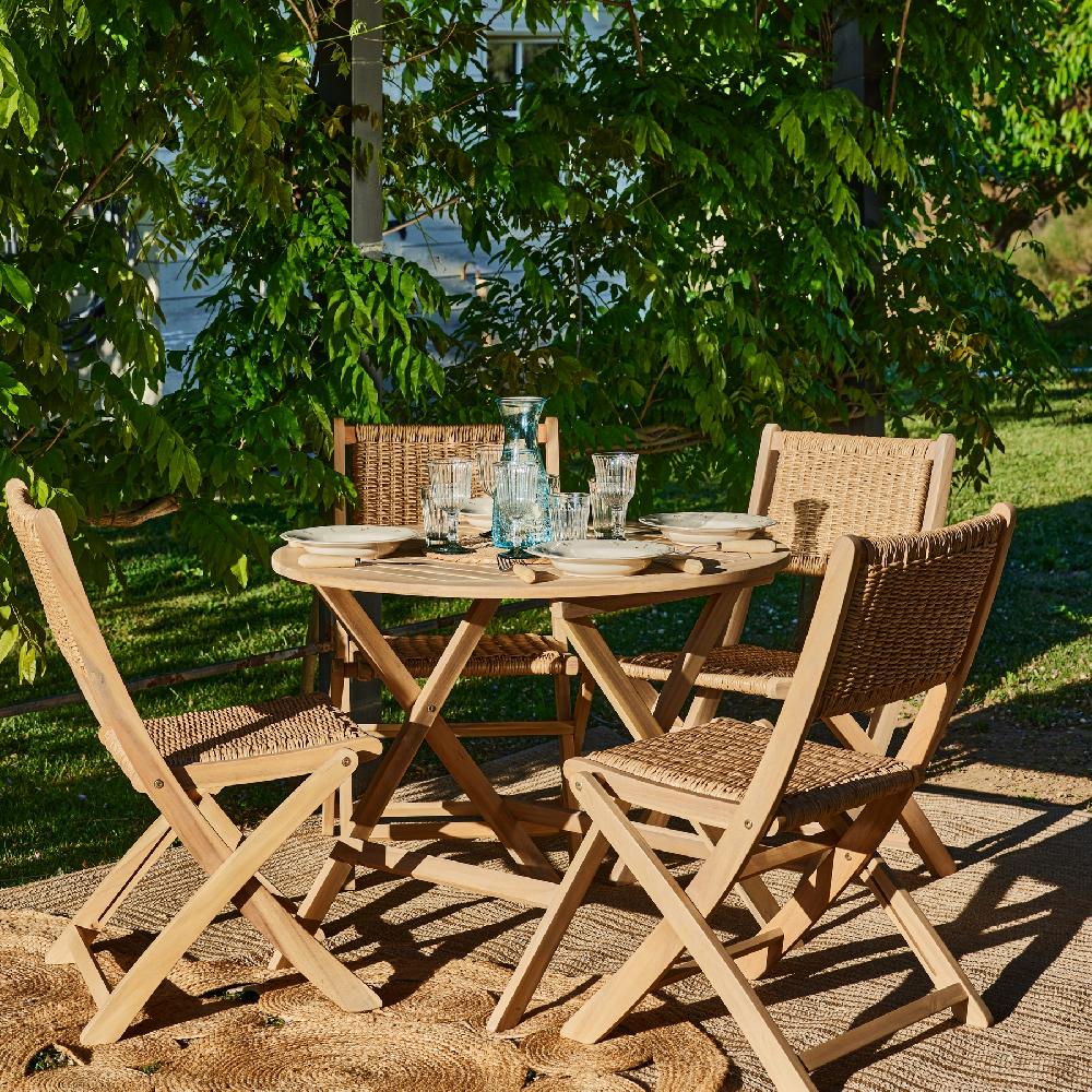 Conjunto De Jardín Comedor Mesa Plegable Redonda 90cm + 4 Sillas Sin Brazos Ratán Enea Sintético - Java Light
