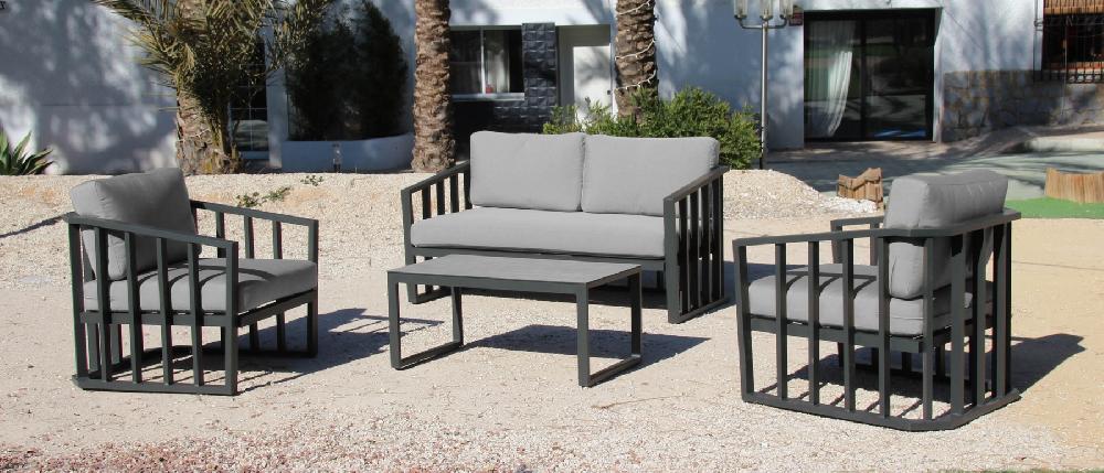 Conjunto de jardín CONIL antracita de 4 plazas