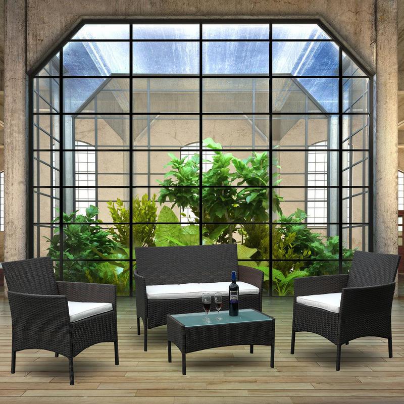 Conjunto De Jardín Conjunto De Sala De Estar Sofá De Jardín De Ratán Sintético Marrón