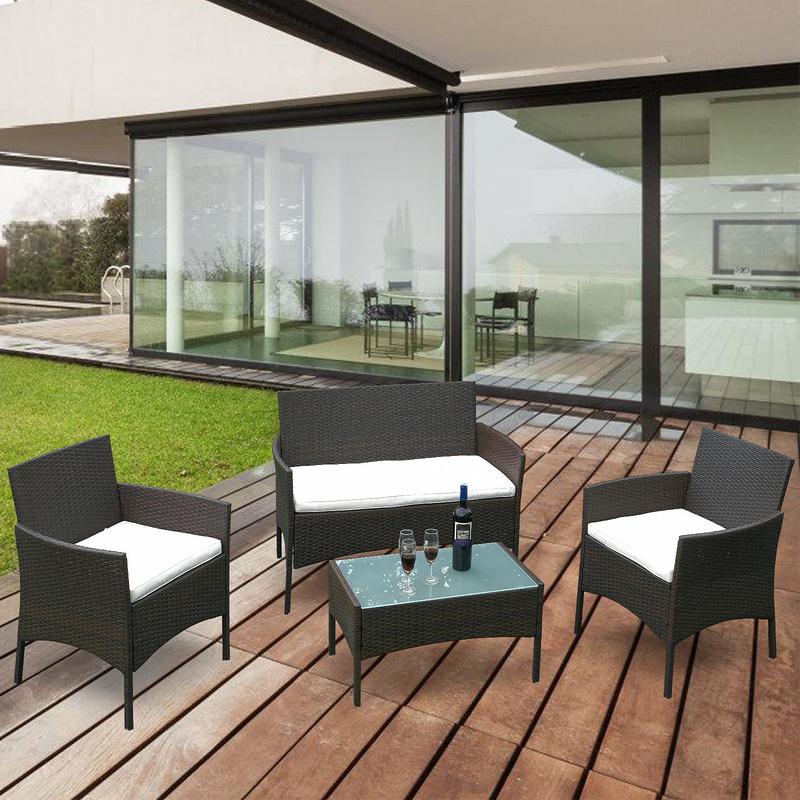 Conjunto De Jardín Conjunto De Sala De Estar Sofá De Jardín De Ratán Sintético Marrón