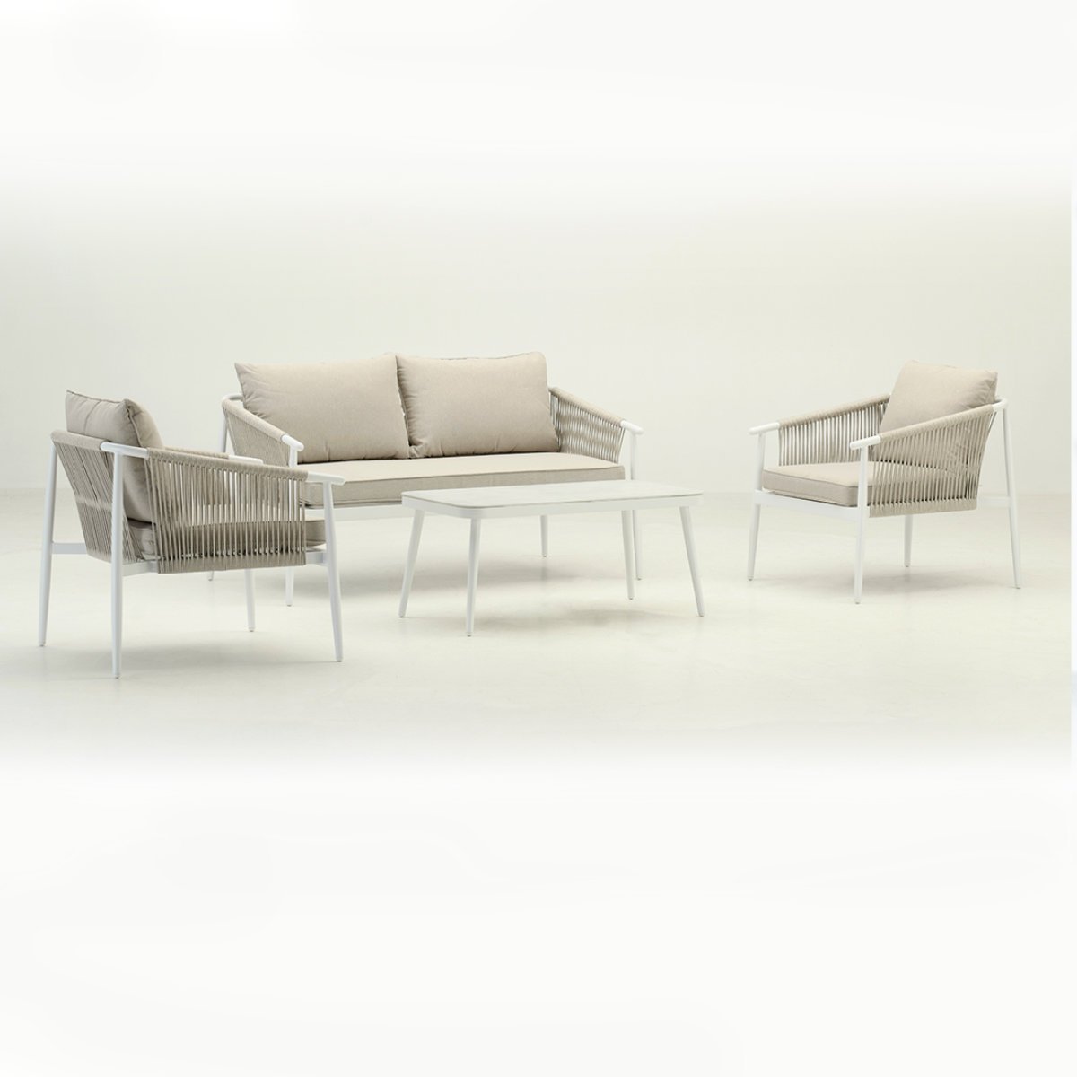 Conjunto de jardín de 4 plazas de aluminio y cuerda blanca - Salerno