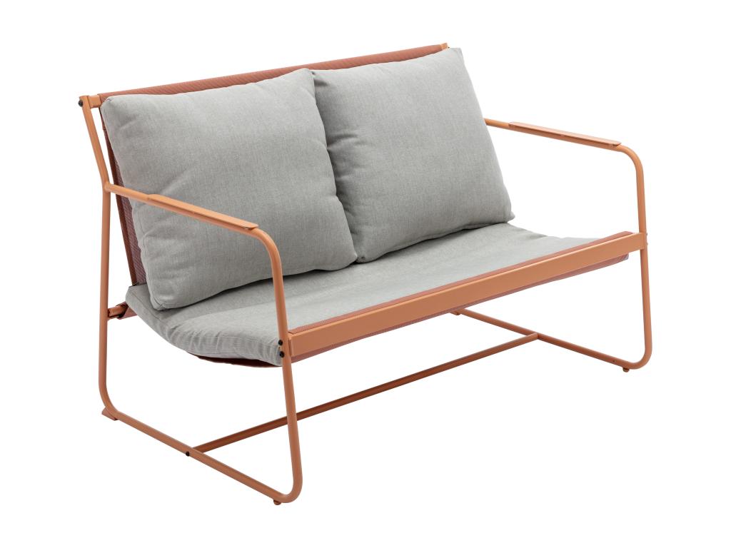 Conjunto De Jardín De Acero: 1 Sofá De 2 Plazas 2 Sillones Y 2 Mesas Bajas - Naranja Y Cojines Grises - LASIMO De MYLIA