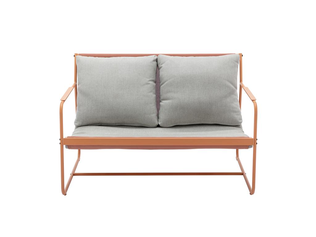 Conjunto De Jardín De Acero: 1 Sofá De 2 Plazas 2 Sillones Y 2 Mesas Bajas - Naranja Y Cojines Grises - LASIMO De MYLIA