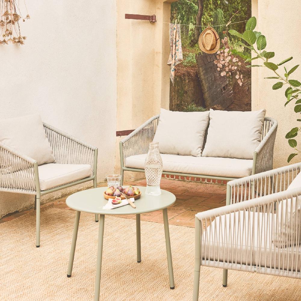 Conjunto De Jardín De Acero Y Cuerdas De Resina 4 Plazas Mantova Beige 122x67x74 Cm