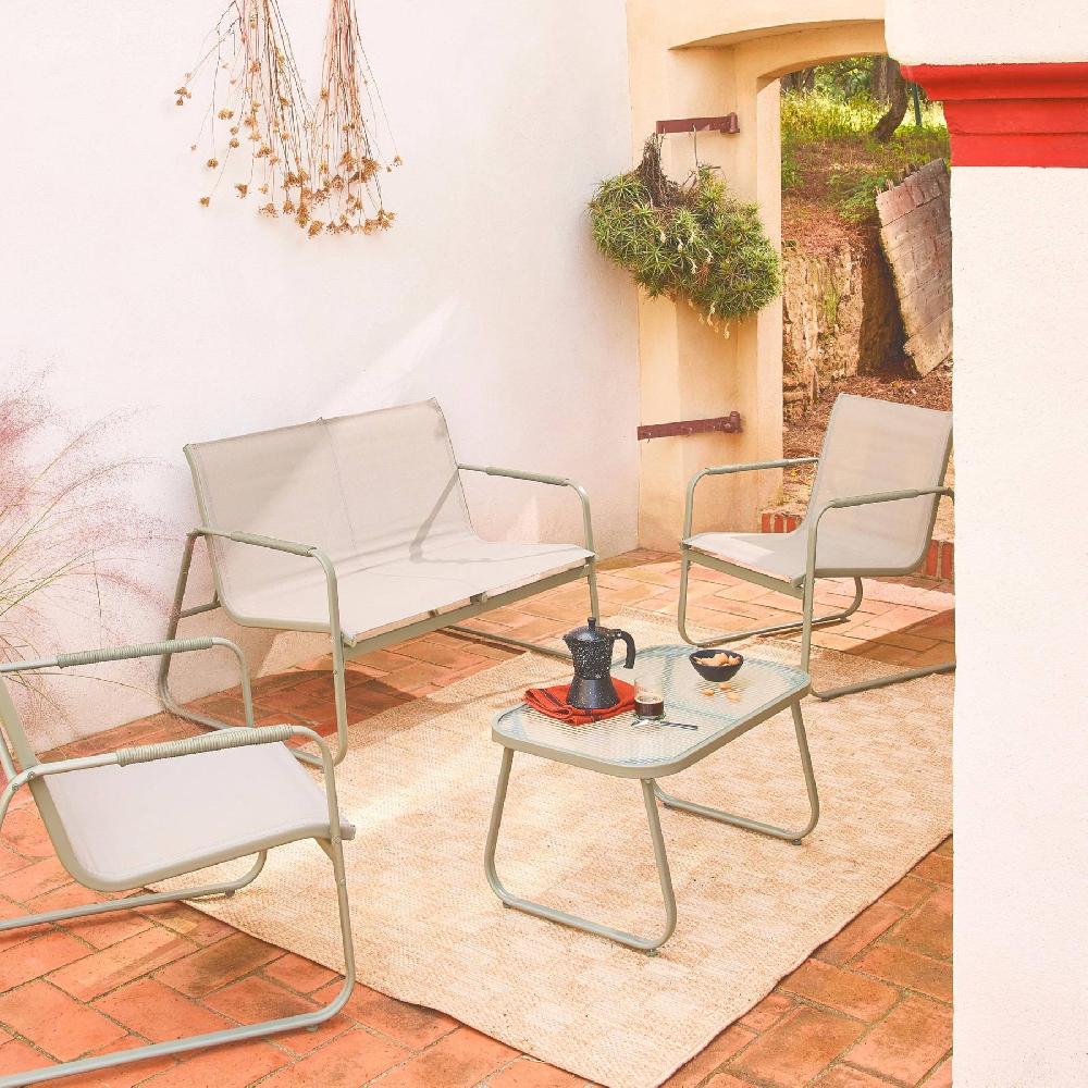 Conjunto De Jardín De Aluminio 4 Plazas Noto Verde Kaki 78x122x39 Cm