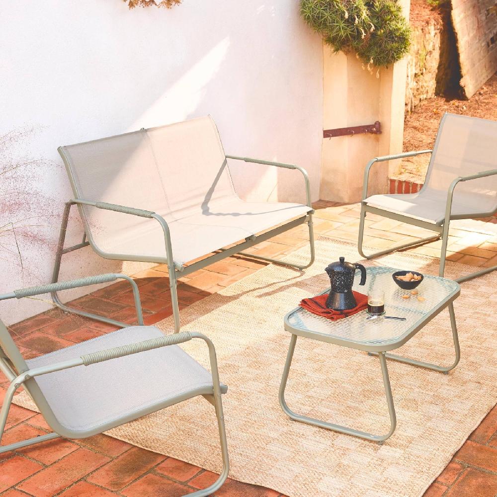 Conjunto De Jardín De Aluminio 4 Plazas Noto Verde Kaki 78x122x39 Cm