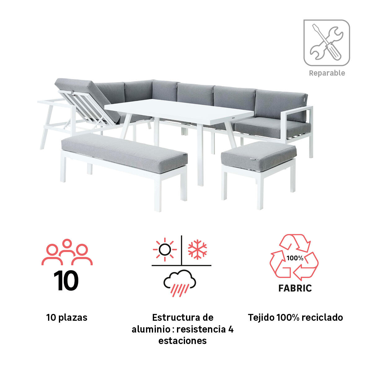 Conjunto De Jardín De Aluminio Naxos II Para 10 Comensales