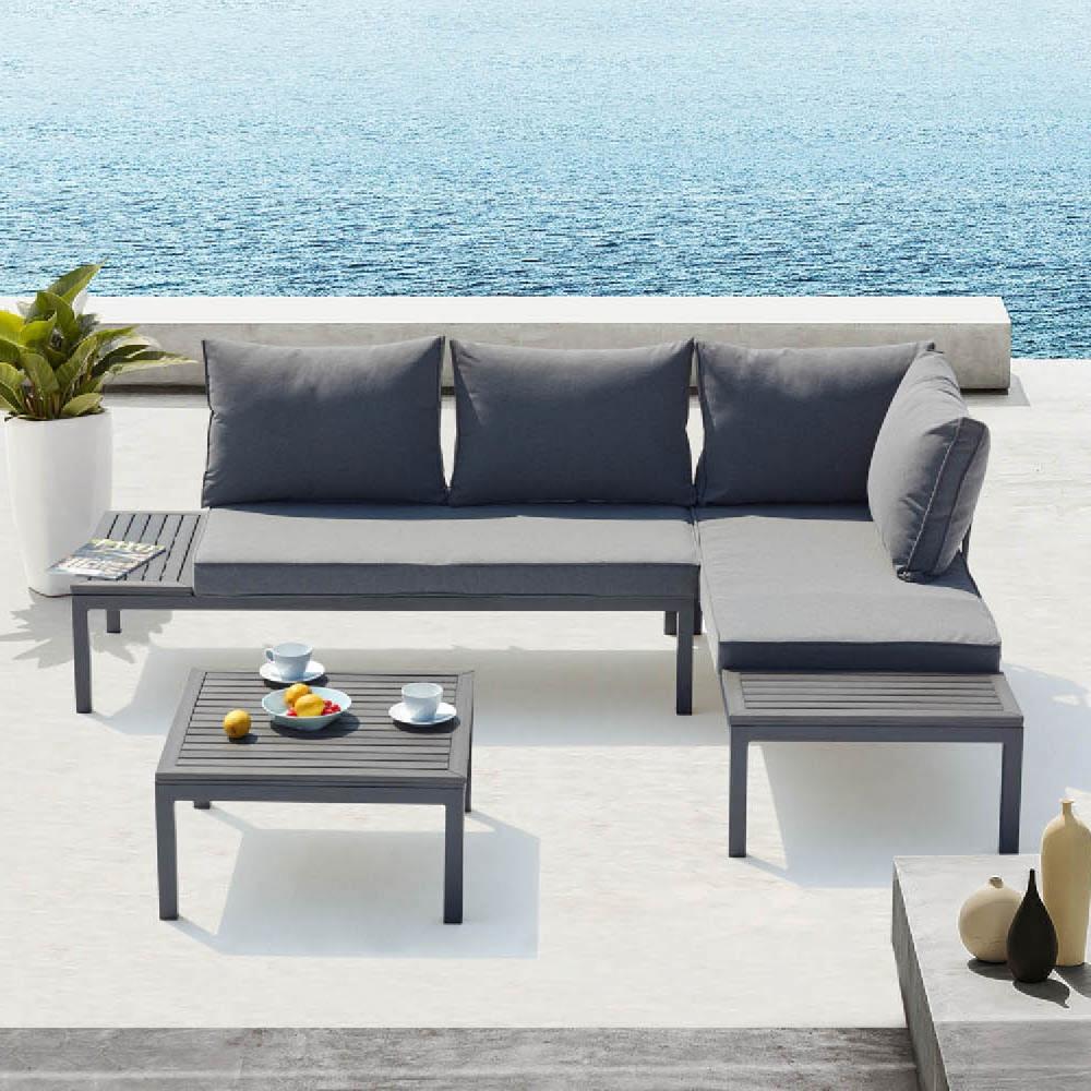 Conjunto de jardín de aluminio y acero gris Oscuro LOLEA