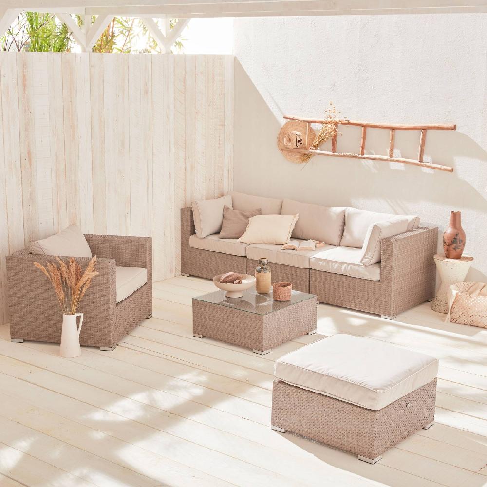 Conjunto De Jardín De Resina Trenzada De 5 Plazas Caligari Beige 234x82x67 Cm