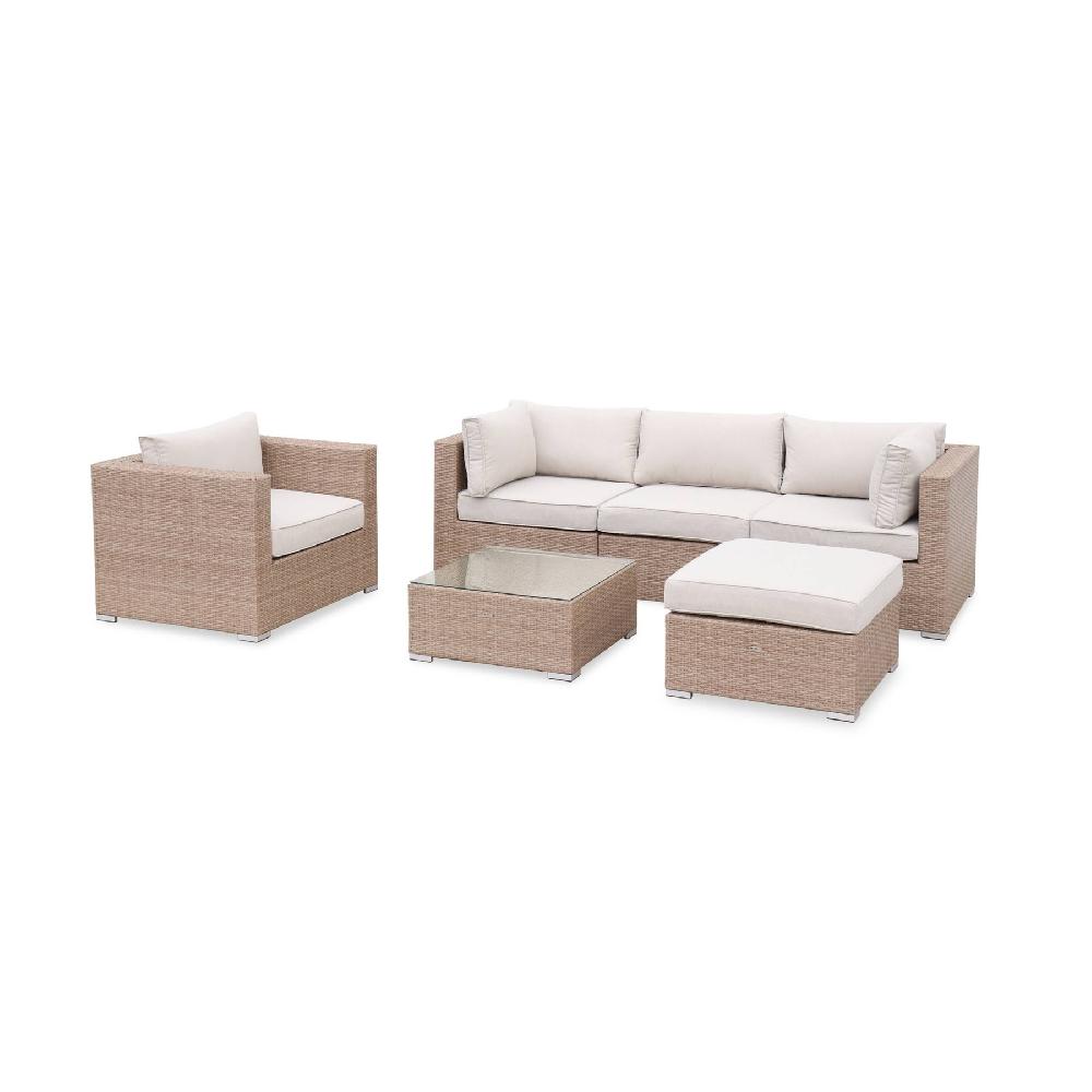 Conjunto de jardín de resina trenzada de 5 plazas Caligari Beige 234x82x67 cm