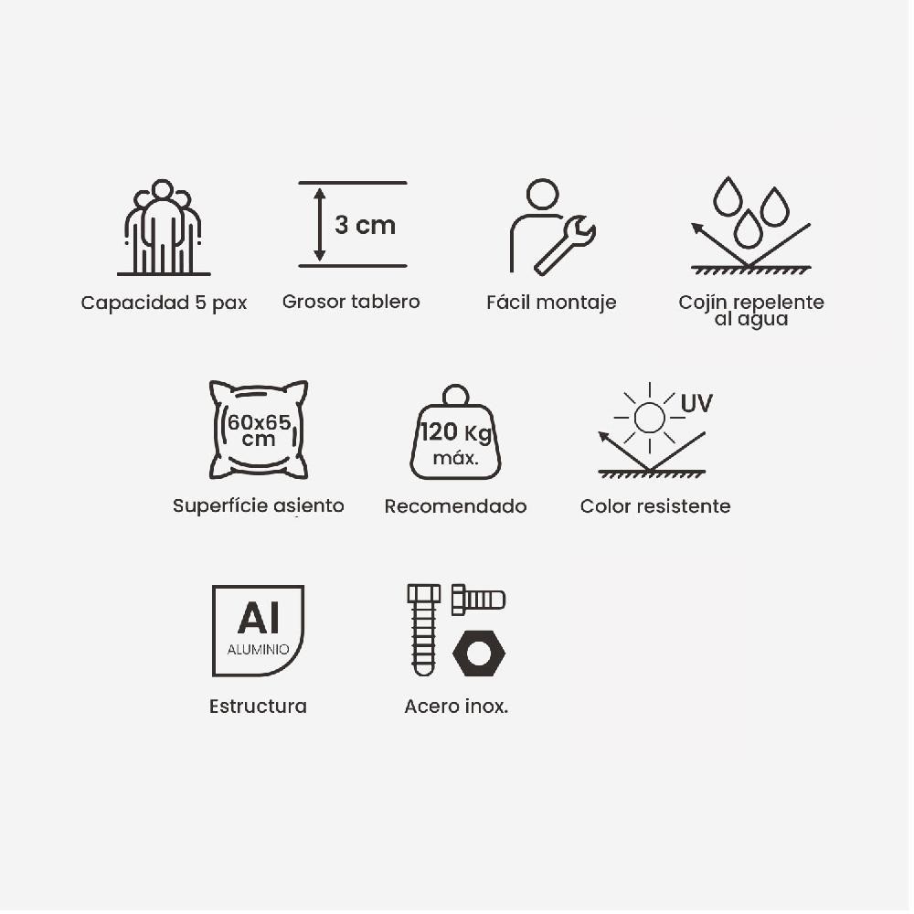 Conjunto De Jardín De Sofá De 3 Plazas 2 Sillones Y Mesita Blanco