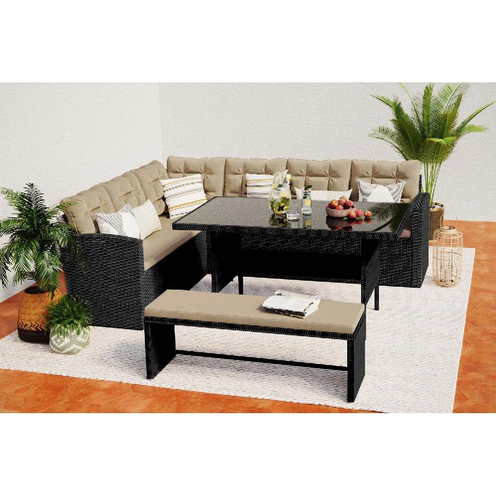 Conjunto De Jardín Esquinero 8 Plazas En Gris Oscuro Y Crudo MOOREA