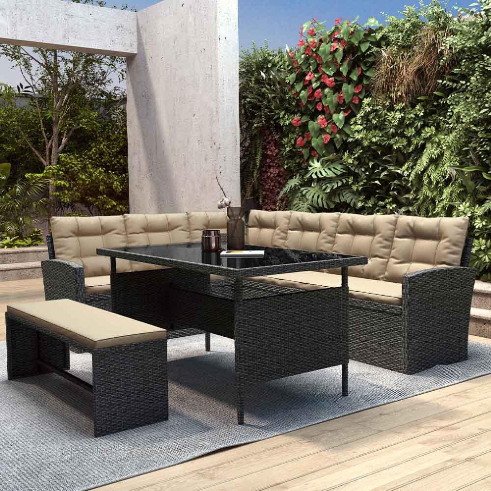 Conjunto De Jardín Esquinero 8 Plazas En Gris Oscuro Y Crudo MOOREA