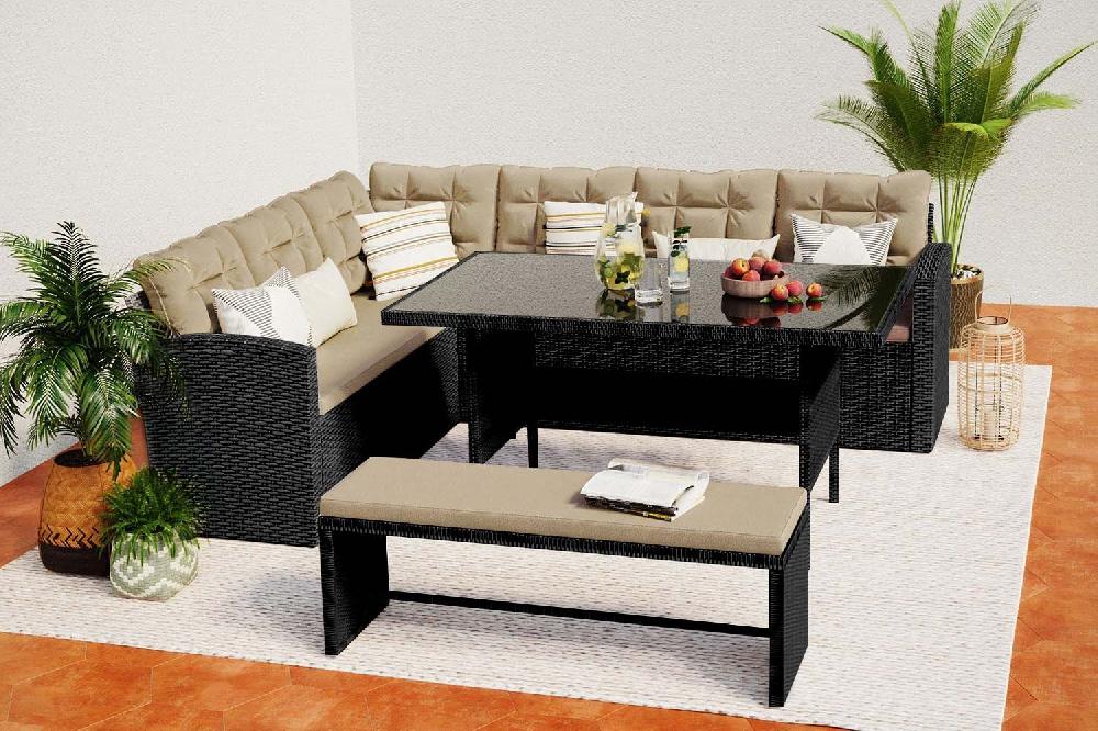 Conjunto De Jardín Esquinero 8 Plazas En Gris Oscuro Y Crudo MOOREA