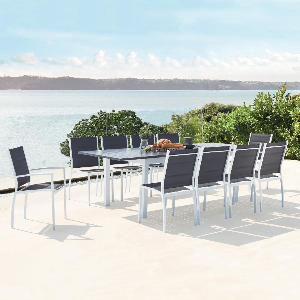 Conjunto De Jardín Extensible Aluminio + 10 Asientos Textileno Blanco AREZZO