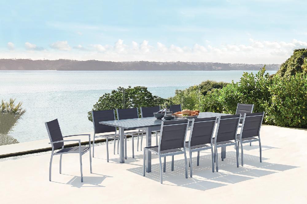 Conjunto de jardín extensible de aluminio + 10 asientos gris AREZZO