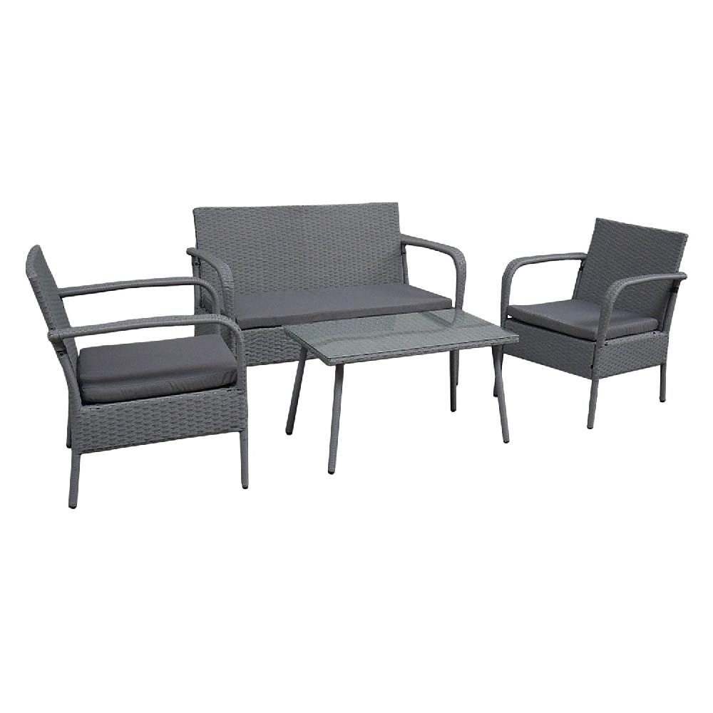 Conjunto De Jardín LIPARI En Resina Trenzada Gris 4 Plazas Cojines Grises