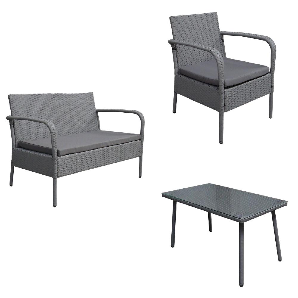 Conjunto De Jardín LIPARI En Resina Trenzada Gris 4 Plazas Cojines Grises