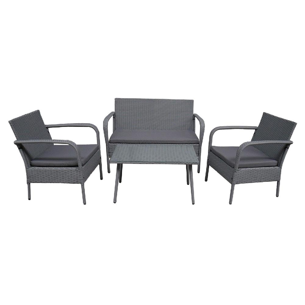 Conjunto De Jardín LIPARI En Resina Trenzada Gris 4 Plazas Cojines Grises