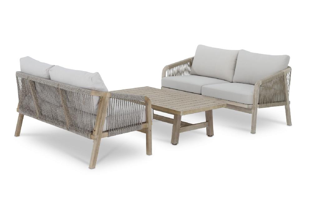 Conjunto de jardín mesa baja y 2 sofás de 2 plazas de acacia y cuerda - Siena