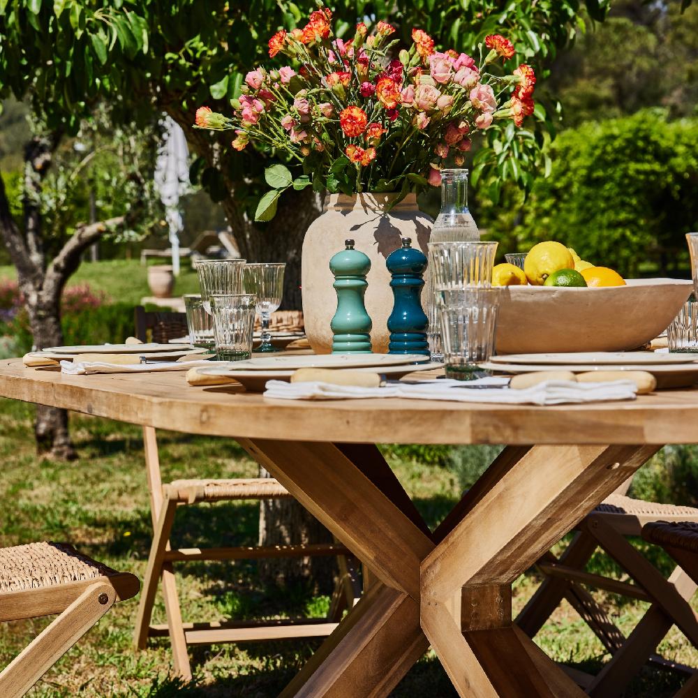 Conjunto De Jardín Mesa Oval 220x115 Y 8 Sillas Cuerda Beige - Siena